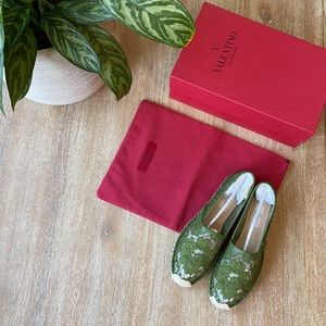VALENTINO Garavani Lace Espadrille Flat, Green